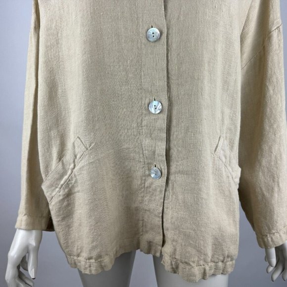 Bryn Walker Heavy Linen Jacket Women S EUC Button-Up Long Sleeve High Neck Beige - Picture 7 of 12